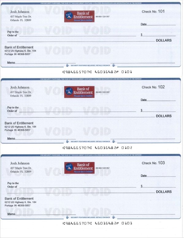 Several Bank of Entitlement Checking Account check cards.