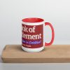 Large mug featuring "Bank of Entitlement" text in red and white on a wooden tray.